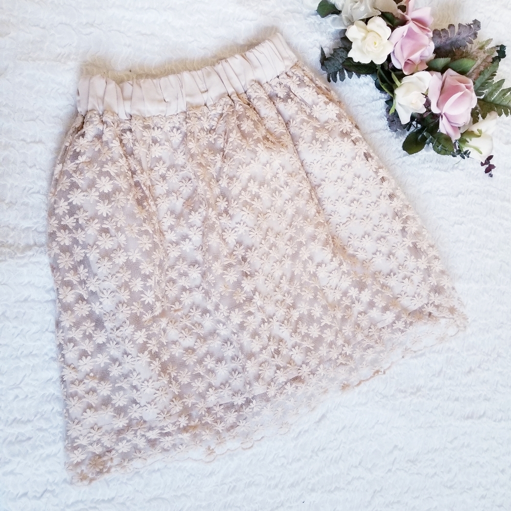 Floral Lace Overlay Skirt by KLOVIS Small